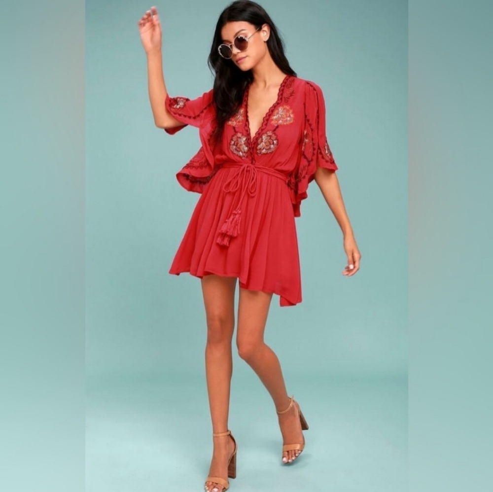 Free PEOPLE CORA CORAL RED DRESS